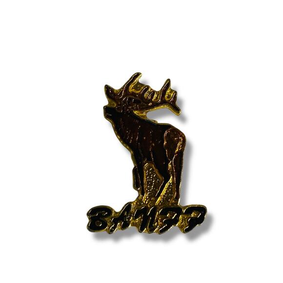 Vintage Banff Canada Resin Moose Elk Lapel Pin 1" Goldtone - Picture 4 of 6